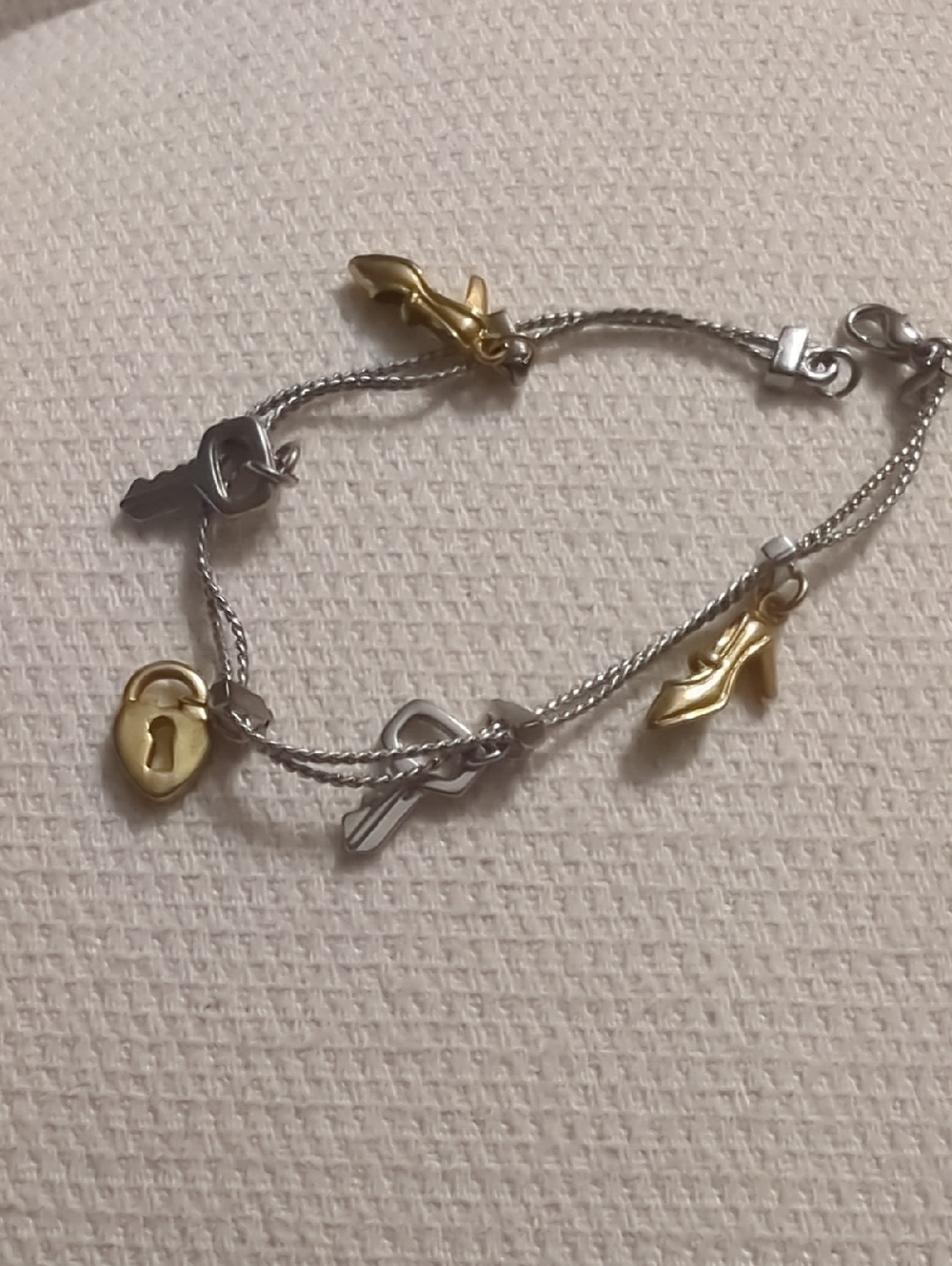 Two-Tone Gold & Silver Charm Bracelet with Shoe, Key & Lock Charms